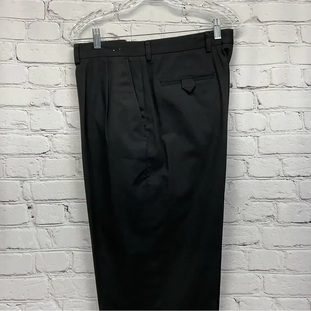 John W. Nordstrom Pants Men's Size 35x30 Black Pleated Business Casual Cuff Hem